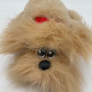 Vintage Tonka Pound Puppies Newborn Furries Plush Dog Toy 10" Red Bow Tan & Fluf
